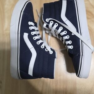 Vans Sk8-Hi Style High Top Sneakers in Navy and White